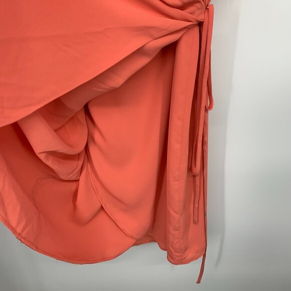 Aritzia Babaton Wallace Wrap Dress V Neck Coral Pink Mini NWT - Picture 7 of 14